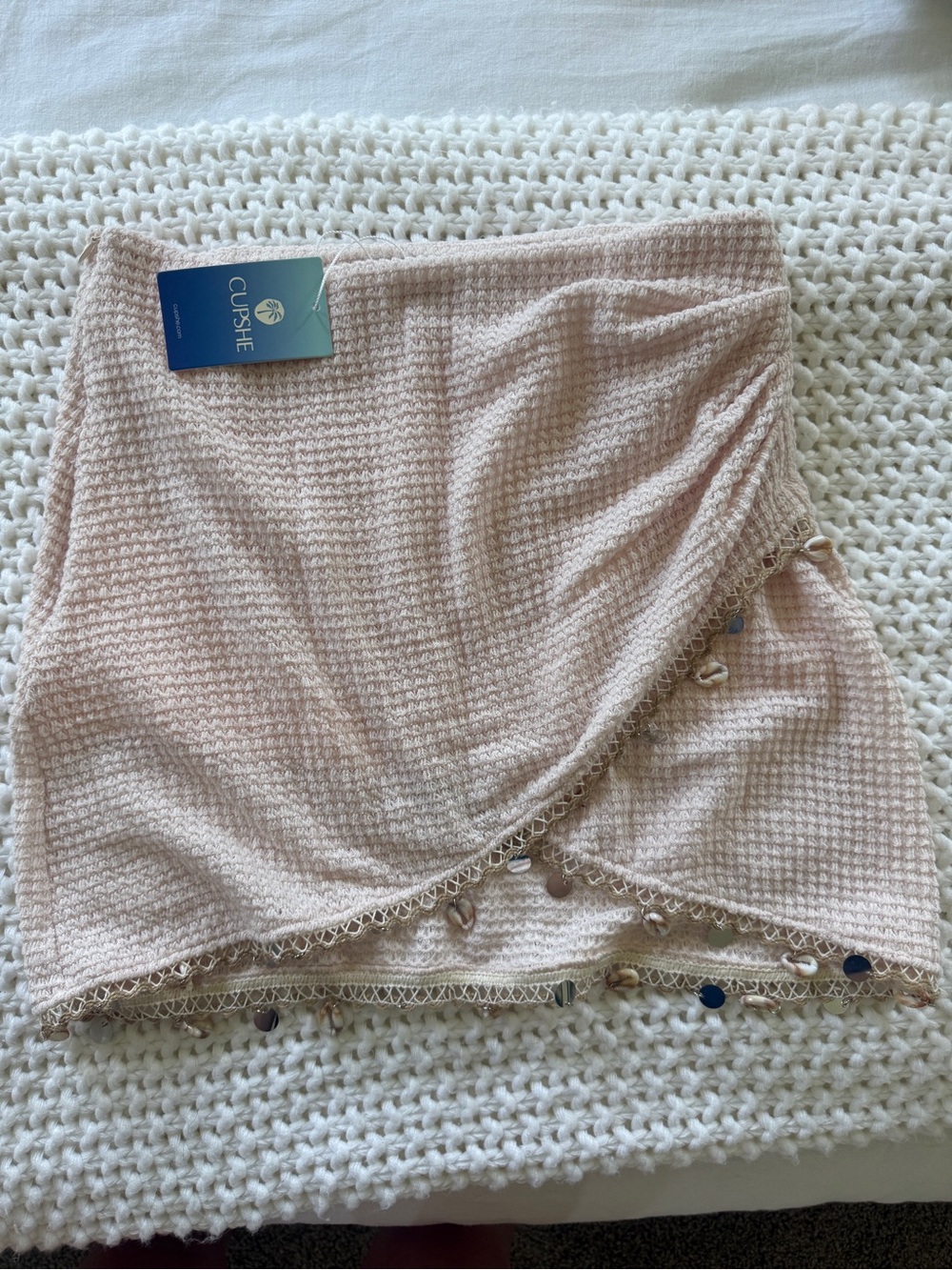 Cupshe Blush Crochet Wrap Mini Skirt with Sequin Trim